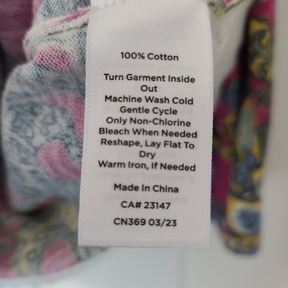 Talbots Sweater Women's Size XL Crew Neck 3/4 Sleeve Pink Blue Floral Cotton - Picture 5 of 8